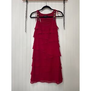 S.L. Fashions Red Cocktail Mini Dress Tiered Jeweled Racerback Holiday Dance 10